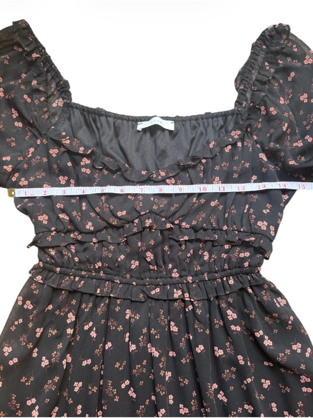 Lush Black Floral Mini Dress NWT Long Sleeve Ruffle Boho Babydoll Small - Picture 2 of 8